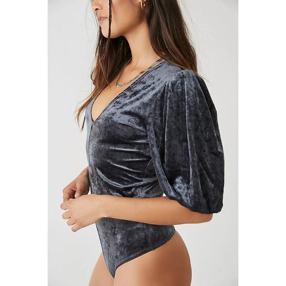 Free People Women's Intimately Don't You Wish Velvet Bodysuit Sunflower Seed NWT - Picture 2 of 14